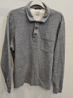 L.L. Bean Men's Long-Sleeve Heather Gray Henley Polo